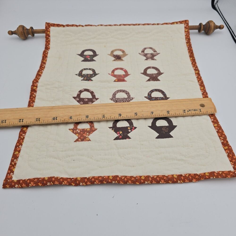 Vtg Handmade Quilt Wall Hanging Basket Appliqué Primitive Country Décor 14"12 - Picture 8 of 8